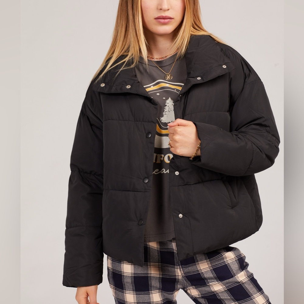 FP Free People Black Weekender Puffer Jacket Cloud Quilted Pockets Size L